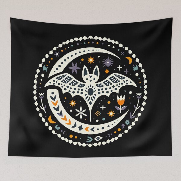 Item preview, Halloween Bat with Stars - Scandinavian Folk Art by heidiannemorris © designed and sold by FOLK ART FUSION by heidiannemorris.