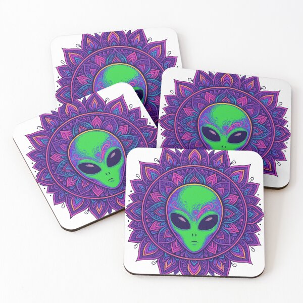 Aperçu de l'œuvre Alien Psytrance Mandala | Visionary Neon Extraterrestrial Festival Design créée et vendue par DjokosDisigns.