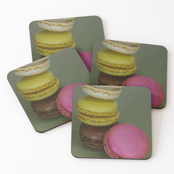 Item preview, Stacked Colorful Macarons Featuring Various Flavors on a Plain Background designed and sold by Nmallia.