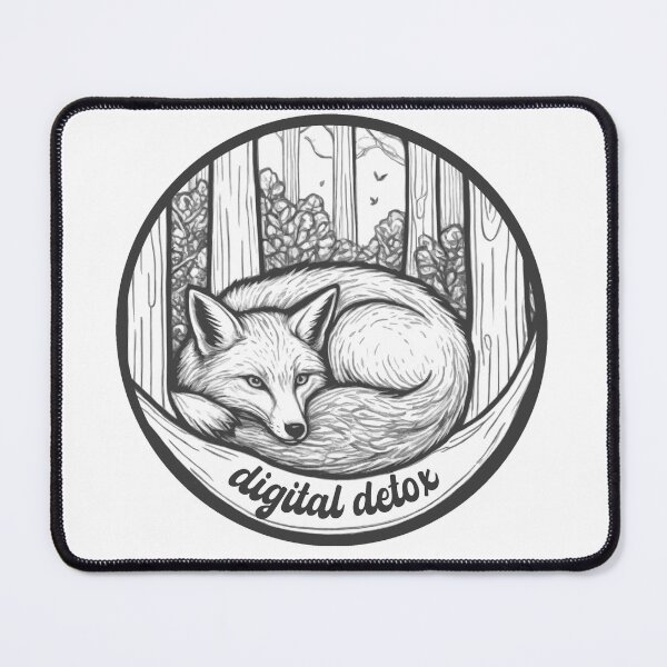 Item preview, cute fox kawaii illustration digital detox black version designed and sold by LessStressNerd.