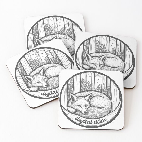 Item preview, cute fox kawaii illustration digital detox black version designed and sold by LessStressNerd.