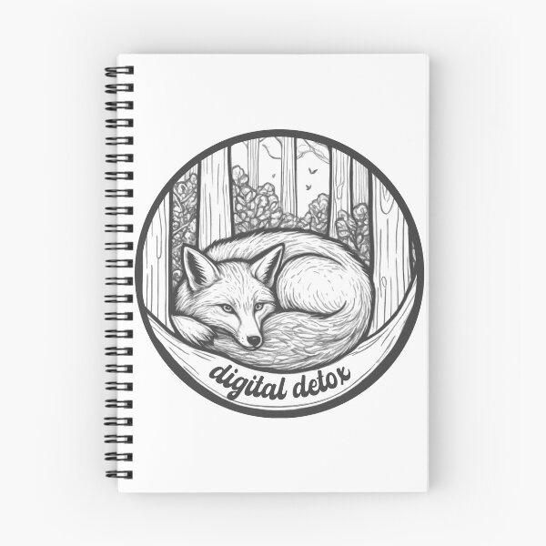 Item preview, cute fox kawaii illustration digital detox black version designed and sold by LessStressNerd.