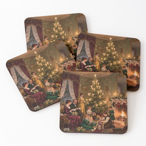 Item preview, Victorian Christmas Gift Exchange Candlelit Holiday Tree Scene designed and sold by acceleratorhams.