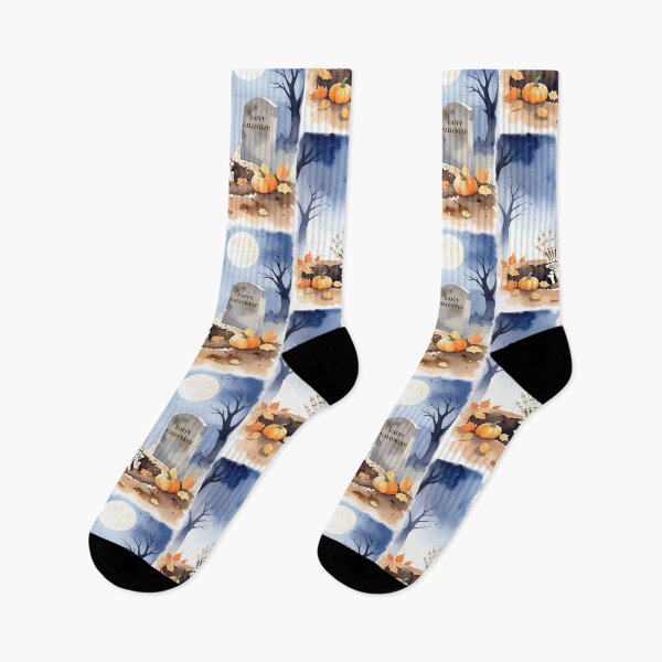 Item preview, Happy Halloween with skeleton hand coming out of the grave, watercolors designed and sold by LiskoDesign.