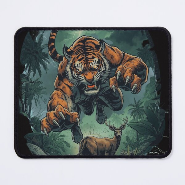Item preview, Vintage Tiger vs Deer | Retro Wildlife Graphic | 90s Style Jungle Art | Unisex Retro Streetwear Style | Comic art designed and sold by VintageVisionCulture.