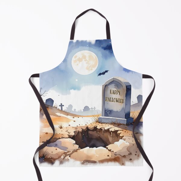 Aperçu de l'œuvre Joyeux cimetière d'Halloween avec tombe ouverte, aquarelles créée et vendue par LiskoDesign.
