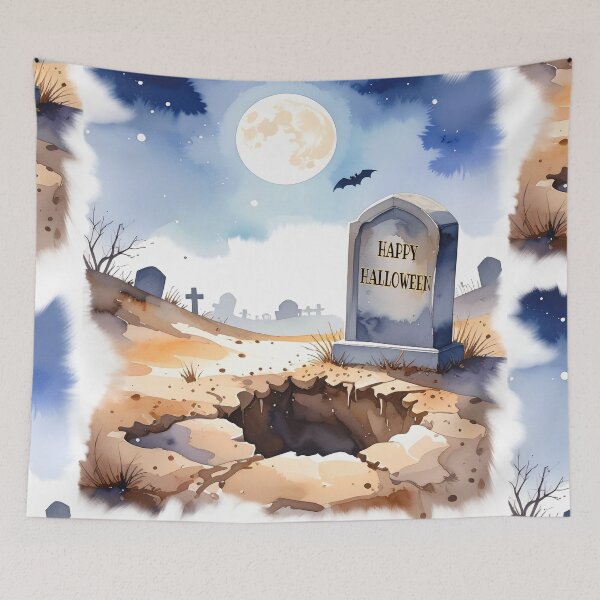 Artikelvorschau, Happy Halloween Friedhof mit offenem Grab, Wasserfarben  entworfen und verkauft von LiskoDesign.