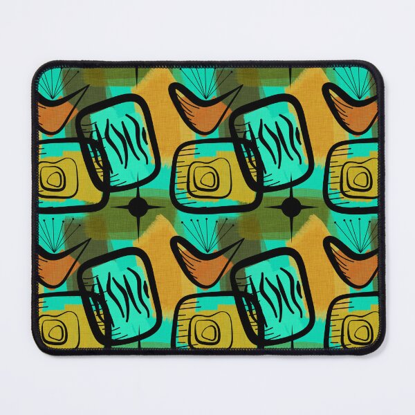 Item preview, Snazzy Fifties Mid-Century Modern Style Plants Aqua Gold Green designed and sold by CheriesArt.