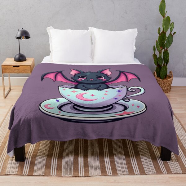 Item preview, Cute Kawaii Bat in Moon Teacup - Spooky Gothic Art designed and sold by driftwellstudio.