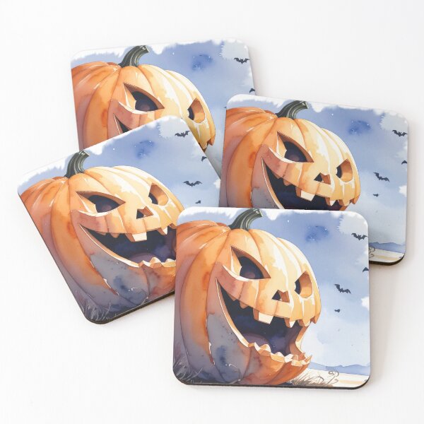 Item preview, Happy Halloween, giant pumpkin with bats watercolors designed and sold by LiskoDesign.