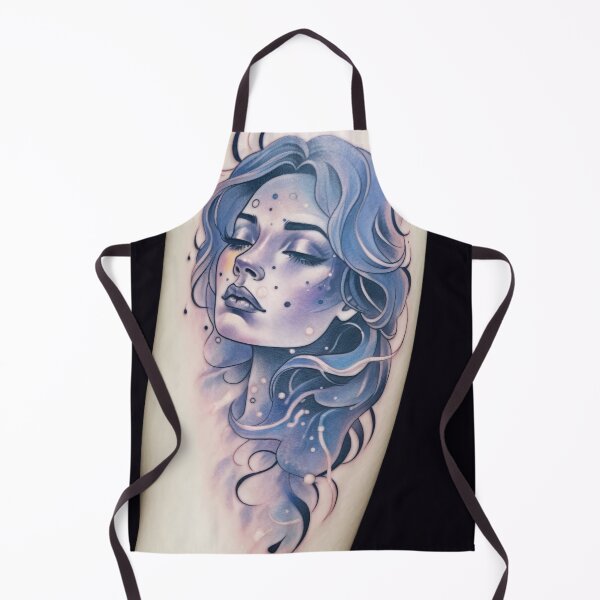 Item preview, Colorful tattoo of woman with long hair and sun on shoulder, celestial theme, AI generated designed and sold by dvoevnore.