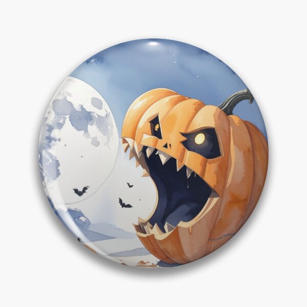 Item preview, Halloween, giant pumpkin trying to eat the moon, watercolors designed and sold by LiskoDesign.