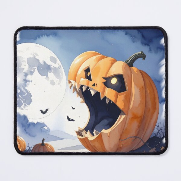 Item preview, Halloween, giant pumpkin trying to eat the moon, watercolors designed and sold by LiskoDesign.