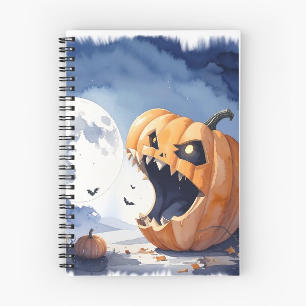 Item preview, Halloween, giant pumpkin trying to eat the moon, watercolors designed and sold by LiskoDesign.
