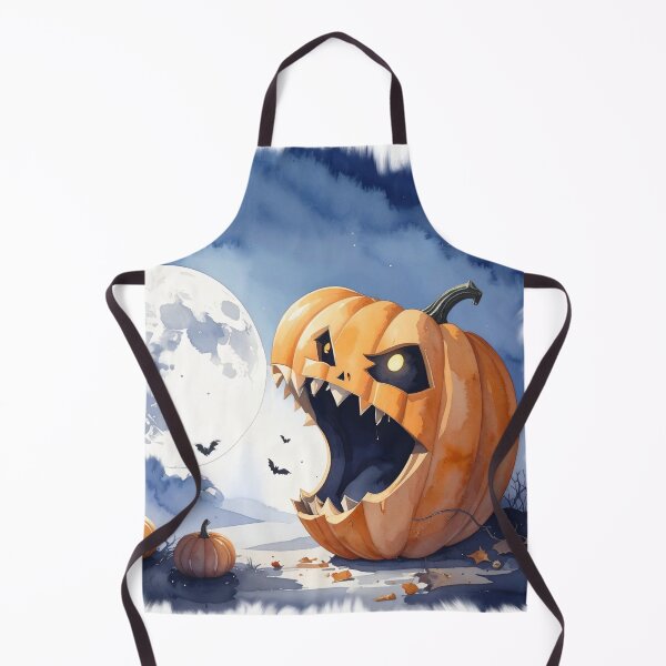 Item preview, Halloween, giant pumpkin trying to eat the moon, watercolors designed and sold by LiskoDesign.