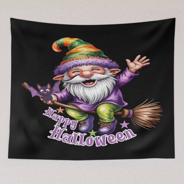 Artikelvorschau, Happy Halloween Gnom auf Besen entworfen und verkauft von Visimatic.