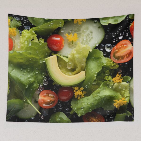 Item preview, Fresh vegetable salad with citrus, cherry tomatoes, and lettuce in water splash, AI generated designed and sold by dvoevnore.