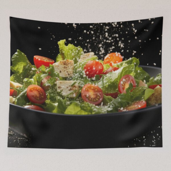 Item preview, Fresh vegetable salad with citrus, cherry tomatoes, and lettuce in water splash, AI generated designed and sold by dvoevnore.