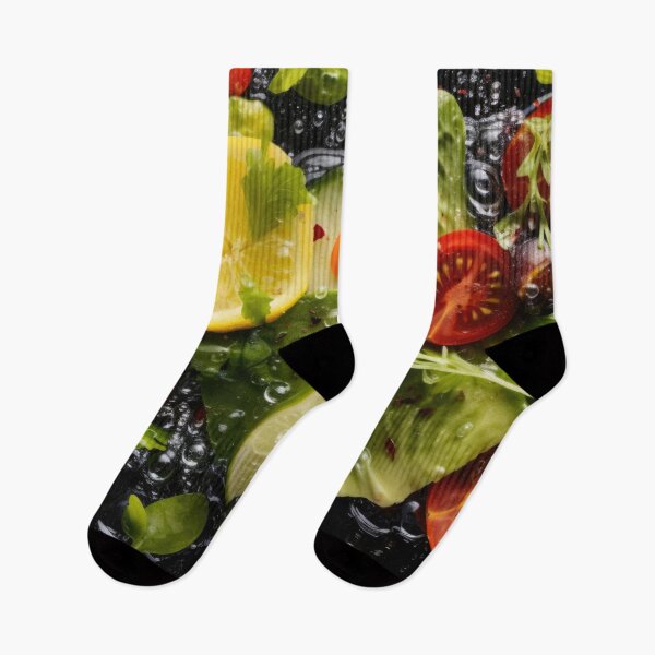 Item preview, Fresh vegetable salad with citrus, cherry tomatoes, and lettuce in water splash, AI generated designed and sold by dvoevnore.