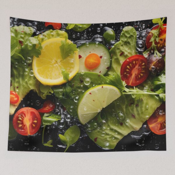 Item preview, Fresh vegetable salad with citrus, cherry tomatoes, and lettuce in water splash, AI generated designed and sold by dvoevnore.
