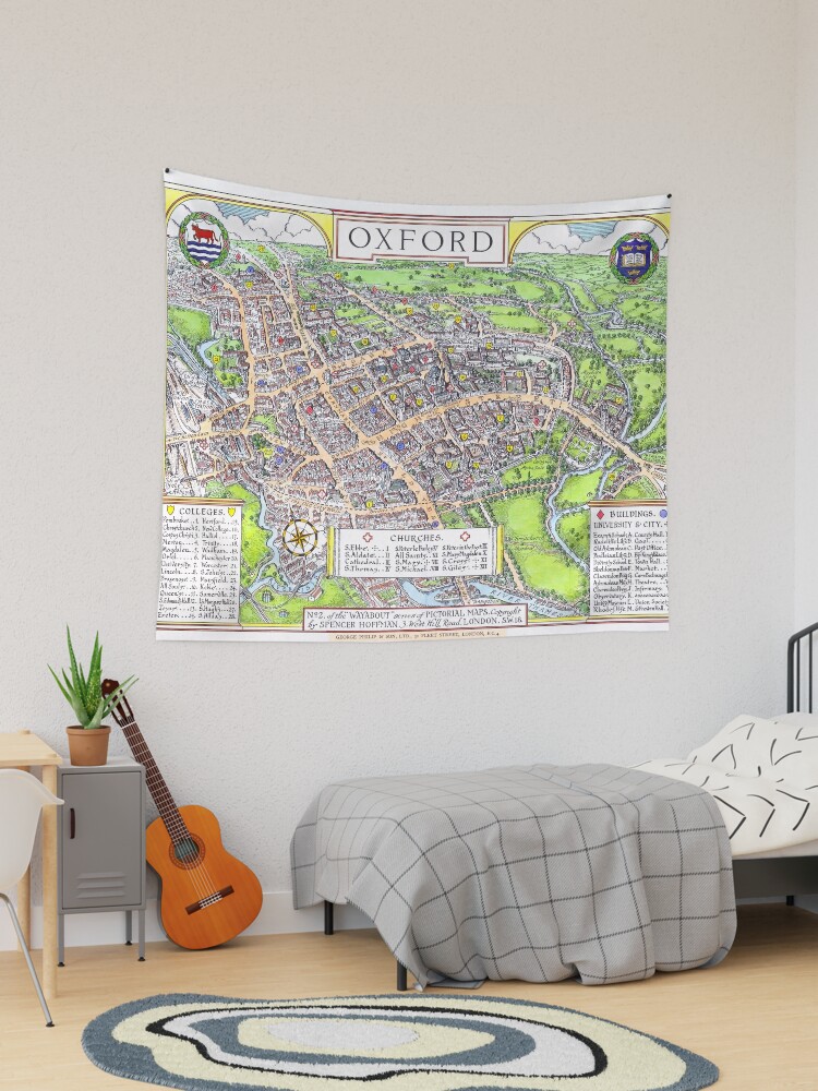 OXFORD university map ENGLAND dorm decor graduate | Tapestry