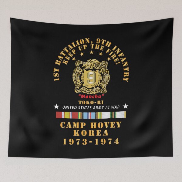 Item preview, Army - 1st Battalion, 9th Infantry - Manchus - Keep Up the Fire - Camp Hovey Korea - Toko-ri w AFEM - COLD SVC - 1973-1974 X 300 designed and sold by Military Insignia Products.