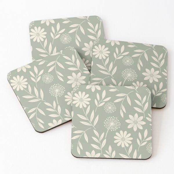 Item preview, Cream Floral Seamless Pattern on Sage Green designed and sold by HolmeProud.