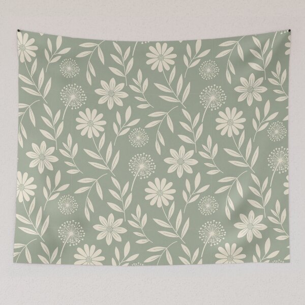 Item preview, Cream Floral Seamless Pattern on Sage Green designed and sold by HolmeProud.