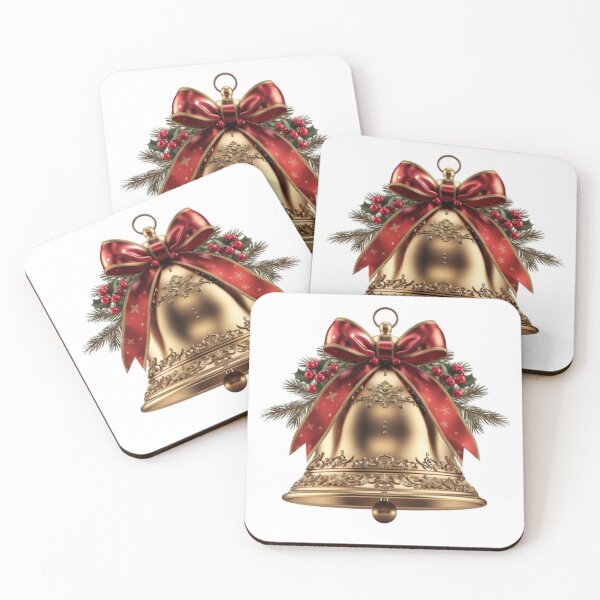 Item preview, Golden Christmas Bell with Red Bow – Festive Holiday Design designed and sold by AlexLineArt.