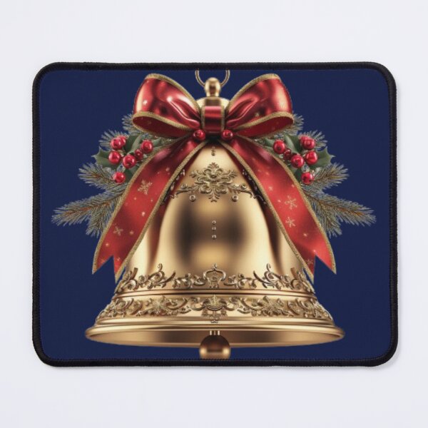 Item preview, Golden Christmas Bell with Red Bow – Festive Holiday Design designed and sold by AlexLineArt.