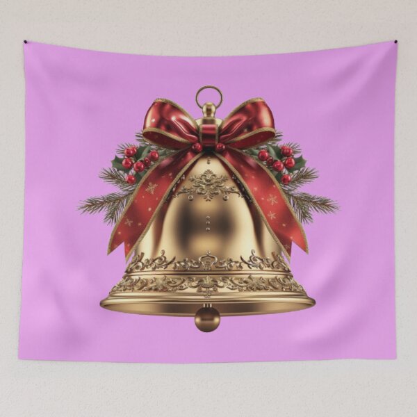 Item preview, Golden Christmas Bell with Red Bow – Festive Holiday Design designed and sold by AlexLineArt.
