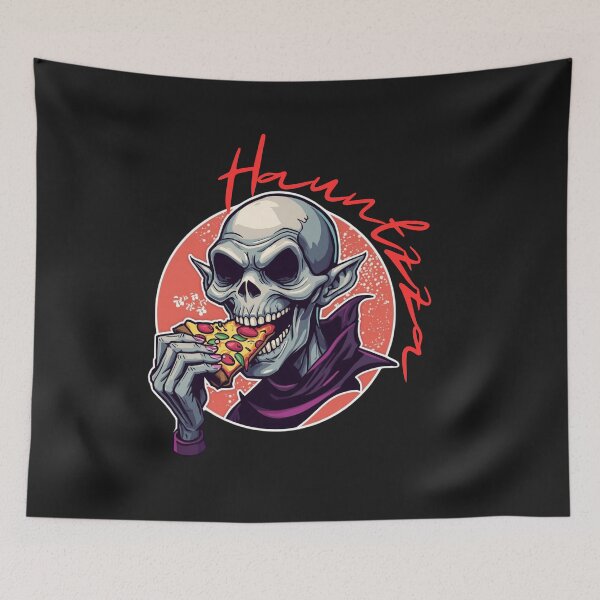 Item preview, Hauntzza – Scary Skeleton Eating Pizza Halloween Design designed and sold by dotitoko.