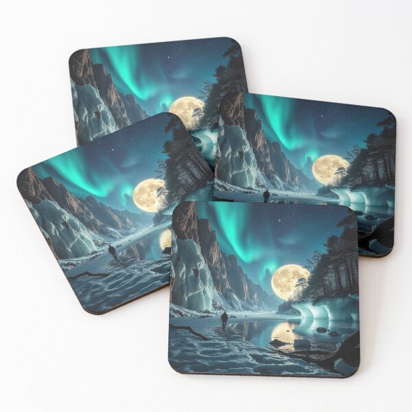 Item preview, Aurora Reflections – Surreal Moon over Frozen Lake designed and sold by Shouganai-Mind.