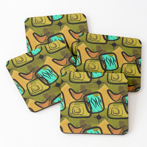 Item preview, Snazzy Fifties Mid-Century Modern Style Plants Gold Green Aqua Orange designed and sold by CheriesArt.