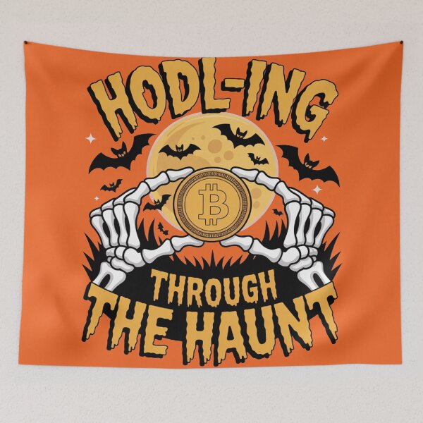 Item preview, HODL-ing through the haunt, bitcoin crypto halloween designed and sold by NoetherSym.