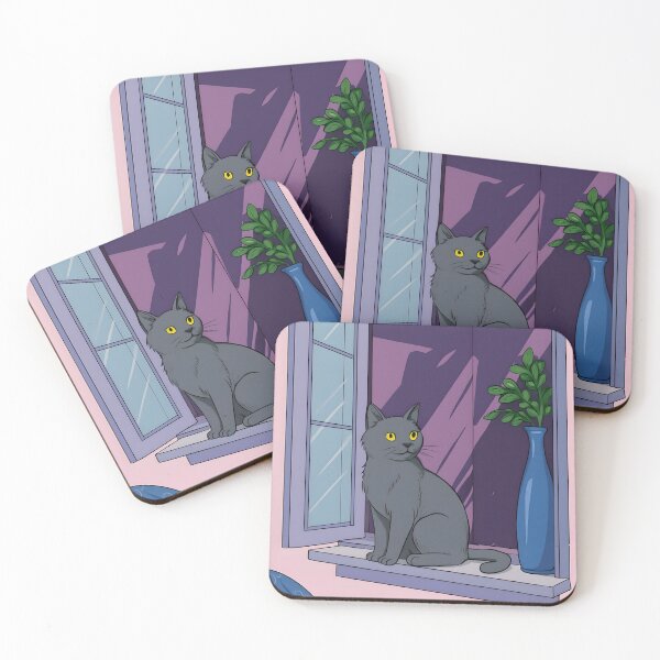 Item preview, Moonlit Grey Window Cat | Wall Art designed and sold by Whimsical Cat Designs.
