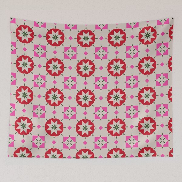 Item preview, Christmas Red Pink Green Folk Star Tile Pattern designed and sold by JuneJournal.