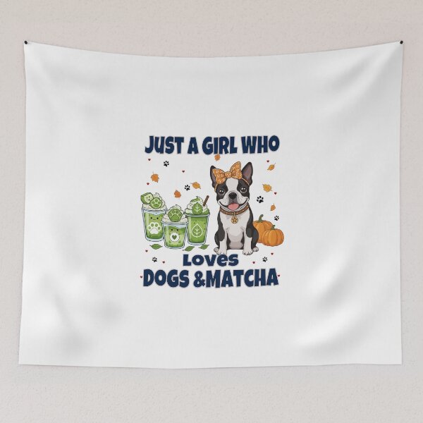 Item preview, Just a Girl Who Loves Dogs & Matcha – Boston Terrier Puppy Cute Cartoon designed and sold by The Real Life Symphony.