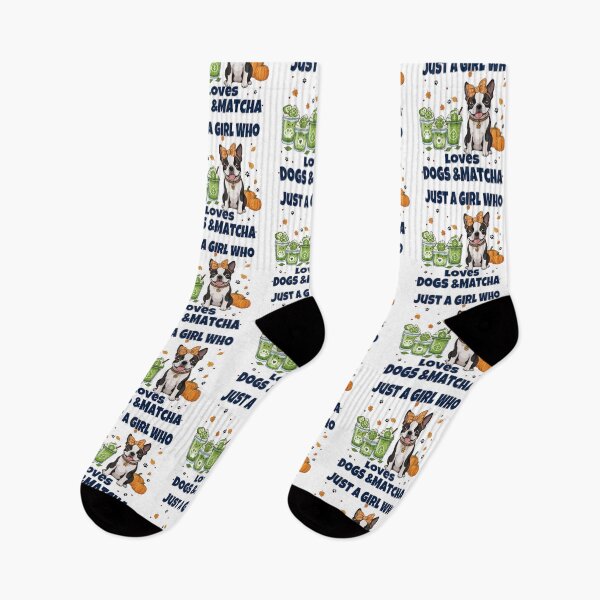 Item preview, Just a Girl Who Loves Dogs & Matcha – Boston Terrier Puppy Cute Cartoon designed and sold by The Real Life Symphony.