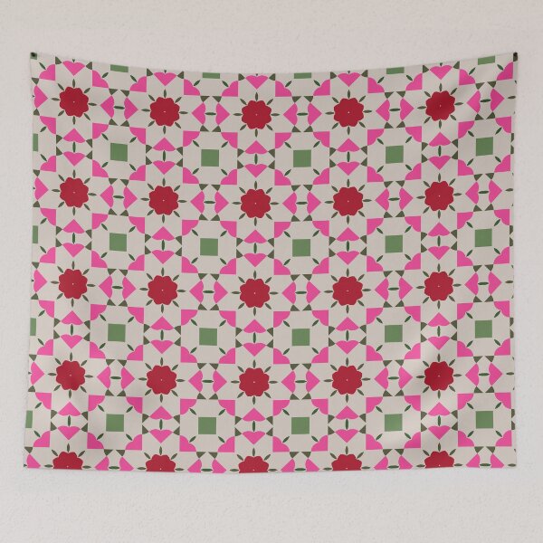Item preview, Red Pink Green Rosette Tile Pattern designed and sold by JuneJournal.