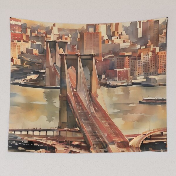 Item preview, Sunrise on the Brooklyn Bridge designed and sold by RCWatercolours.