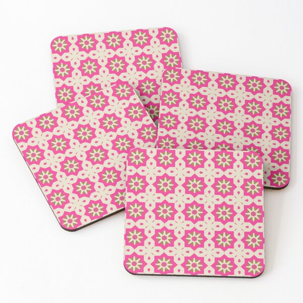 Item preview, Fuchsia Pink Star Floral Grid Pattern designed and sold by JuneJournal.
