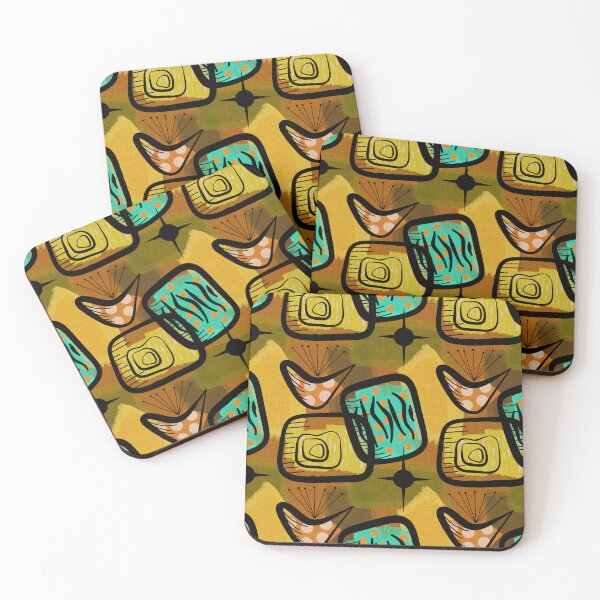 Item preview, Fifties Mid-Century Modern Style Plants Gold Green Aqua Orange designed and sold by CheriesArt.