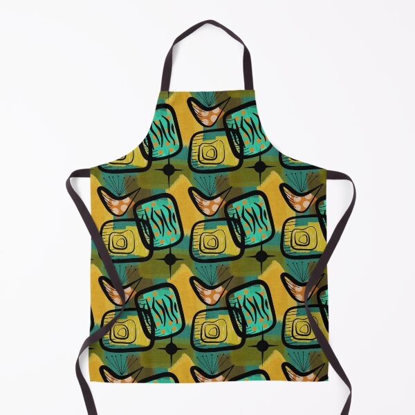 Item preview, Mid-Century Modern Style Plants Gold Green Aqua Orange designed and sold by CheriesArt.