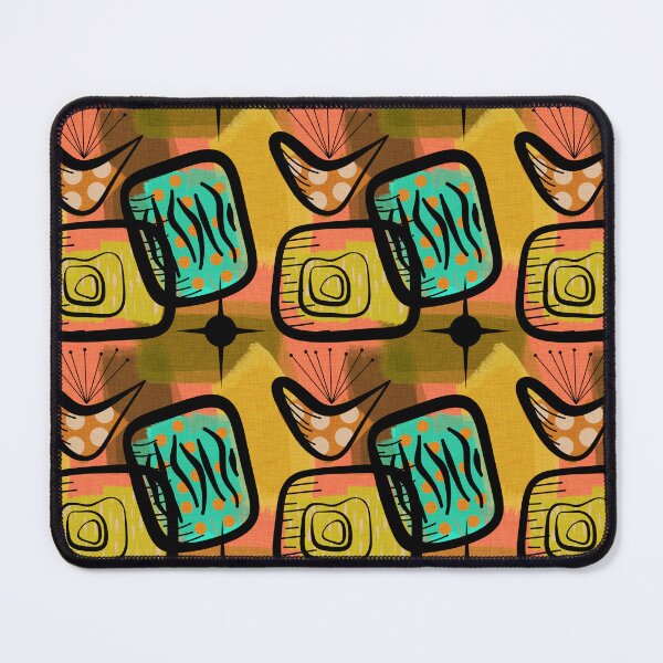 Item preview, Mid-Century Modern Style Plants Gold Green Aqua Orange designed and sold by CheriesArt.