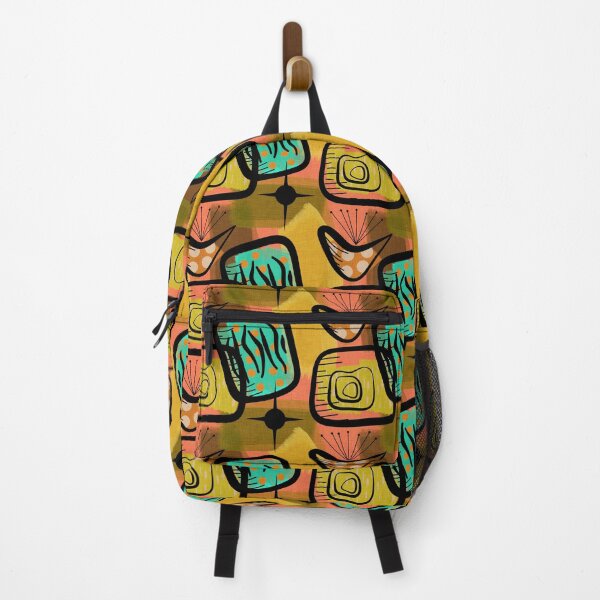 Item preview, Mid-Century Modern Style Plants Gold Green Aqua Orange designed and sold by CheriesArt.