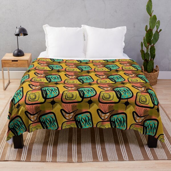 Item preview, Mid-Century Modern Style Plants Gold Green Aqua Orange designed and sold by CheriesArt.
