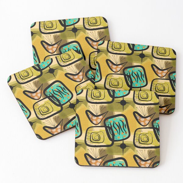 Item preview, Mid-Century Modern Style Plants Gold Green Aqua Orange designed and sold by CheriesArt.
