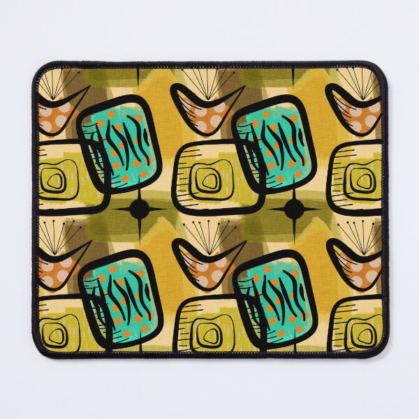 Item preview, Mid-Century Modern Style Plants Gold Green Aqua Orange designed and sold by CheriesArt.