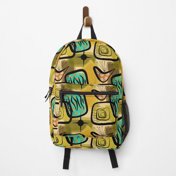 Item preview, Mid-Century Modern Style Plants Gold Green Aqua Orange designed and sold by CheriesArt.